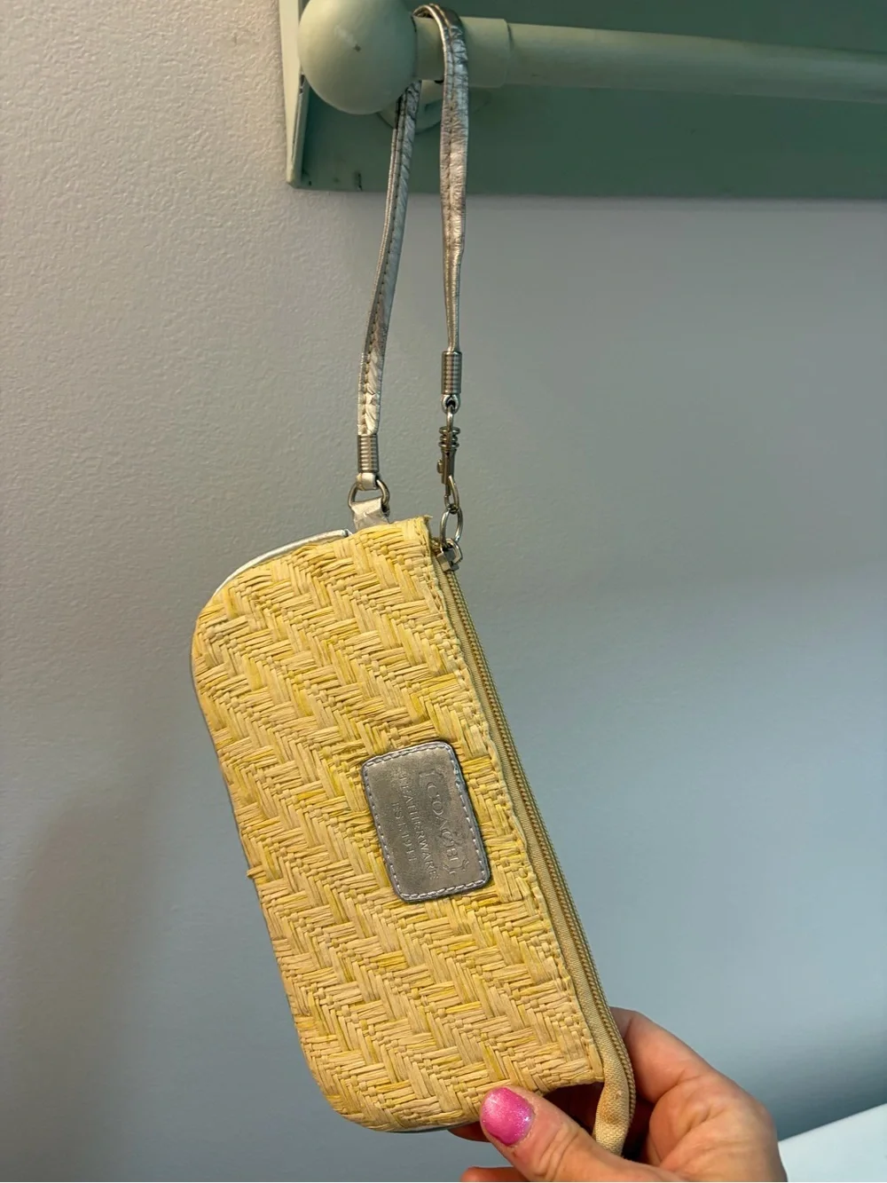 Coach Woven Cosmetic Pouch with Silver Accents